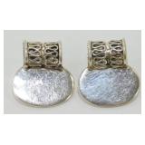 Sterling Silver Scroll Work Disc Earrings -