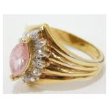 Gold Over Sterling Silver Pink Stone Ring - Size