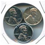 Group of 3 Uncirculated Lincoln WWII Steel Cents