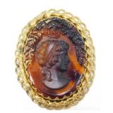 Vintage Czechoslovakia Cameo Brooch on Gold-Tone