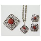 Vintage Sarah Coventry Inca Fire Set: Brooch,