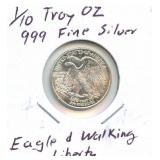 1/10 Troy Oz .999 Fine Silver Eagle & Walking