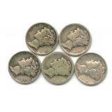 Group of 5 Mercury Silver Dimes