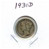 1931-D Mercury Silver Dime