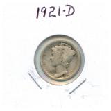 1921-D Mercury Silver Dime