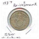 German Third Reich 2 Mark Silver Hindenburg -