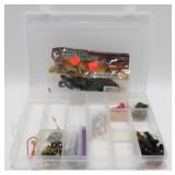 Tackle Box w/ Hooks, Lures, Lighter