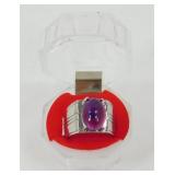 Stainless Steel Size 7-1/2 Ring with a Purple