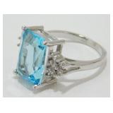Vintage Sterling Silver Faceted Blue Stone Ring -