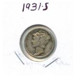 1931-S Mercury Silver Dime