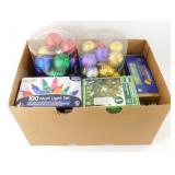 ** Box of New Christmas Lights and Ornaments