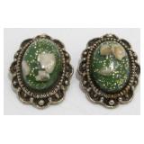 Vintage Clip on Earrings - Sea Green Lucite
