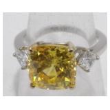 Sterling Silver, Yellow and Clear Stone Ring -