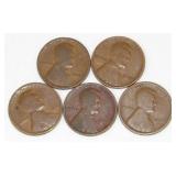 5 Lincoln Wheat Cents: 1910-P, 1911-P, 1916-P,