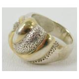 Vintage Sterling Silver Domed Swirled Ring - Size