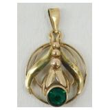 12k GF on Sterling Silver Green Stone Pendant -