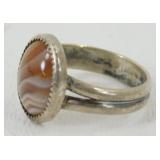 Vintage Sterling Silver Agate Ring - Size 5.5