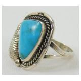 Vintage Old Pawn Sterling Silver Turquoise Ring -