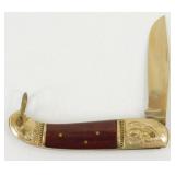 Vintage Brass Wood Folding Utility Pocket Knife
