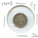 1914-D Denver Mint Silver Barber Dime Ex F