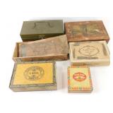 * Group of Old Cigar Boxes and Vintage Metal Box