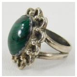 Vintage Sterling Silver Malachite Ring - Size 7