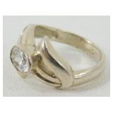 Vintage Sterling Silver Bypass Style CZ Ring -