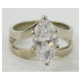 Vintage Sterling Silver Large Marquis CZ Ring -