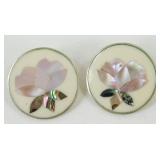Vintage Alpaca Mexico Flower Inlay Earrings -