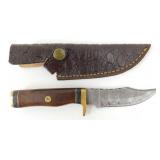 New Damascus Blade Clip Point Knife with Leather