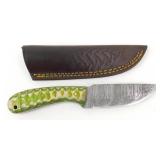 New Damascus Blade Drop Point Knife with Leather