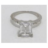 925 Ring with Large Gem & Several Small Gems