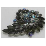 Vintage Aurora Jeweled and Black Stone Brooch