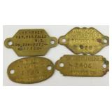 4 Jackson Co. Brass Dog Tags - 1920