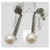 Sterling Silver, Marcasite and Cultured Pearl
