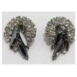 Vintage Jeweled Clip Earrings - Black and