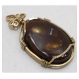 Fire Agate Amulet Pendant - Wrapped in Gold, 4.59