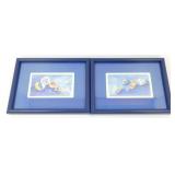 Two Framed Marble Watercolor Prints, Signed