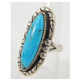 Vintage Old Pawn Sterling Silver Turquoise Ring -