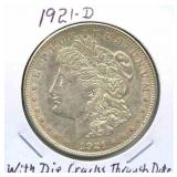 1921-D Morgan Silver Dollar with Die Cracks