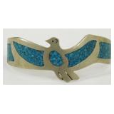 Old Alpaca Silver Turquoise Bird Bracelet
