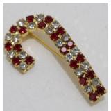 Vintage Jeweled Candy Cane Brooch