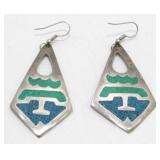 Old Silver Alpaca Mexico Turquoise Earrings