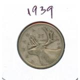 1939 Canadian Silver Quarter