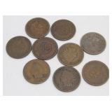 (9) Indian Head Cents - All 1800ï¿½s
