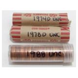 3 Rolls of Uncirculated Lincoln Memorial Cents -