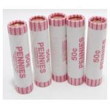 5 Rolls of Uncirculated Lincoln Memorial Cents