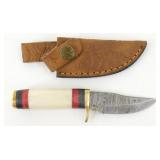 New Damascus Blade Clip Point Knife with Leather