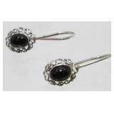 Sterling Silver and Onyx Pierced Earrings - 1.41