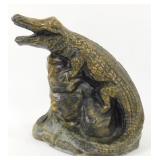 Vintage Brass Alligator Bank
